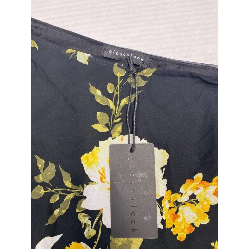 GIBSONLOOK Blouses | One Shoulder Tie Waist Blouse Black Yellow Floral (b16) - Image 5