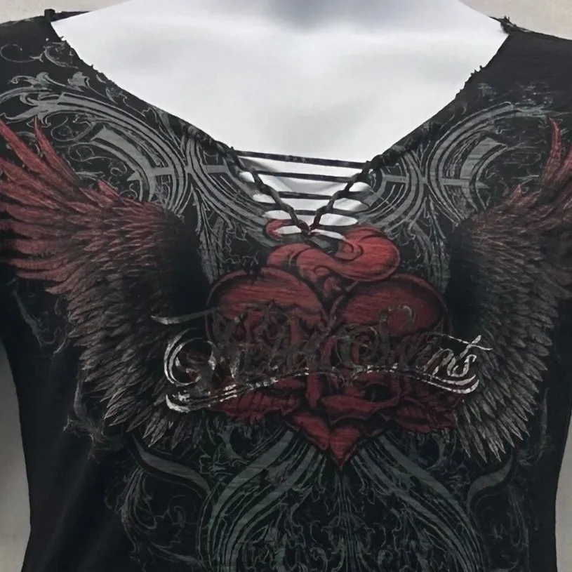 Rebel Saints by Affliction Y2k Gothic Shirt Black Medium - Image 2