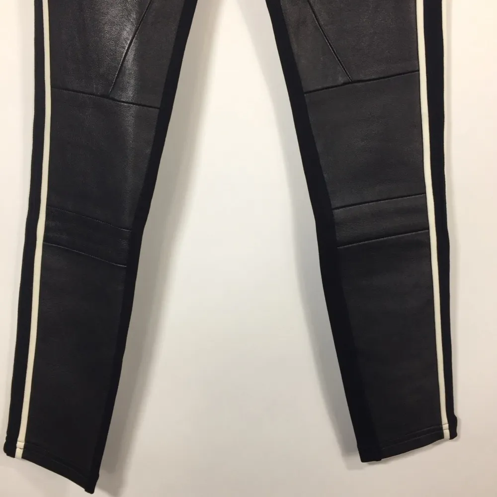 Sandro Leather Panel Leggings Tuxedo Stripe Size 0 - Image 6