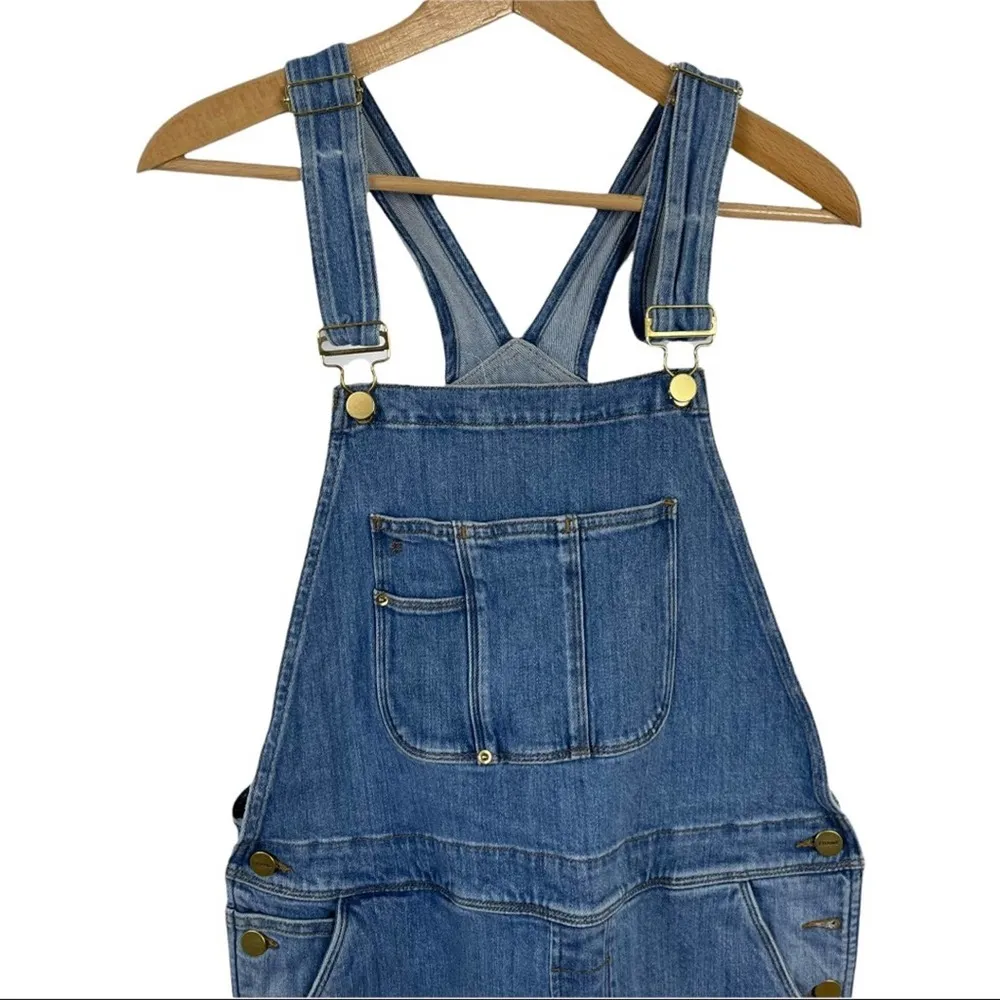 FRAME Le Garçon Raw Trimmed  Bib Shortall Overall Shorts in Islet Size Small - Image 4
