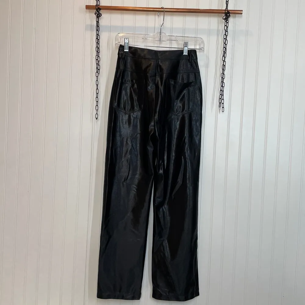 NWT Princess Polly Black Martha Shiny Suit Pants High Rise Cropped Size 2 - Image 4