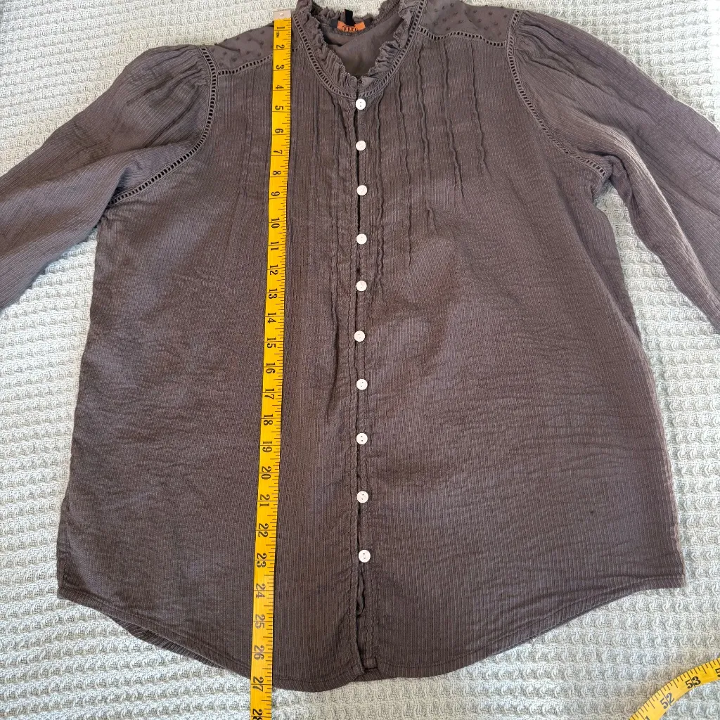 Quince Textured Cotton Peasant Blouse Womens Medium Gray Gothic Romantic Shirt - Image 9
