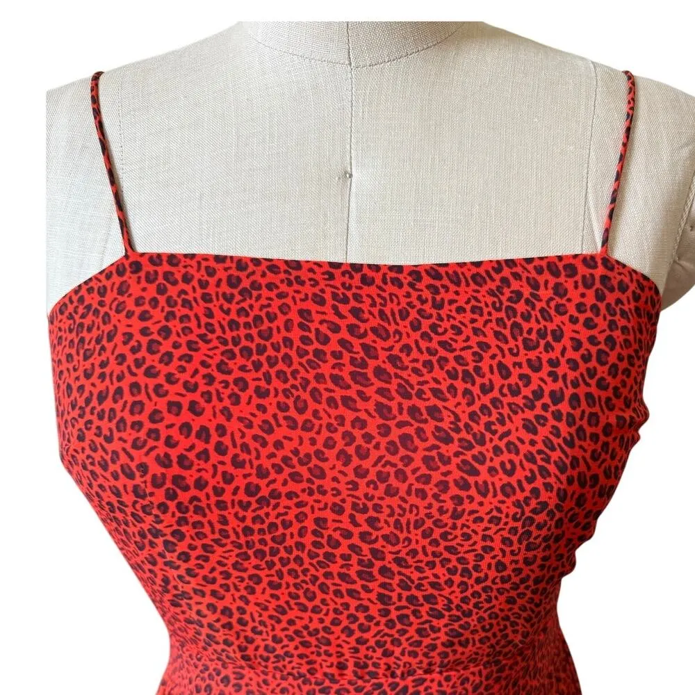 Whistles Red Leopard Tiered Midi Party Dress Size UK 10/ US 6 - Image 2