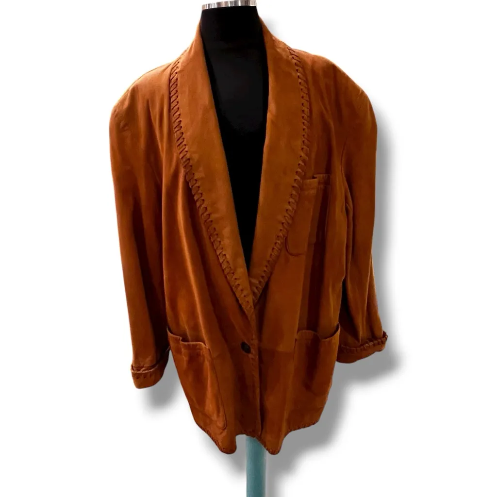 VTG LNR La Nouvelle Renaissance Genuine Leather Jacket Whipstitch Size Large? Brown - Image 3