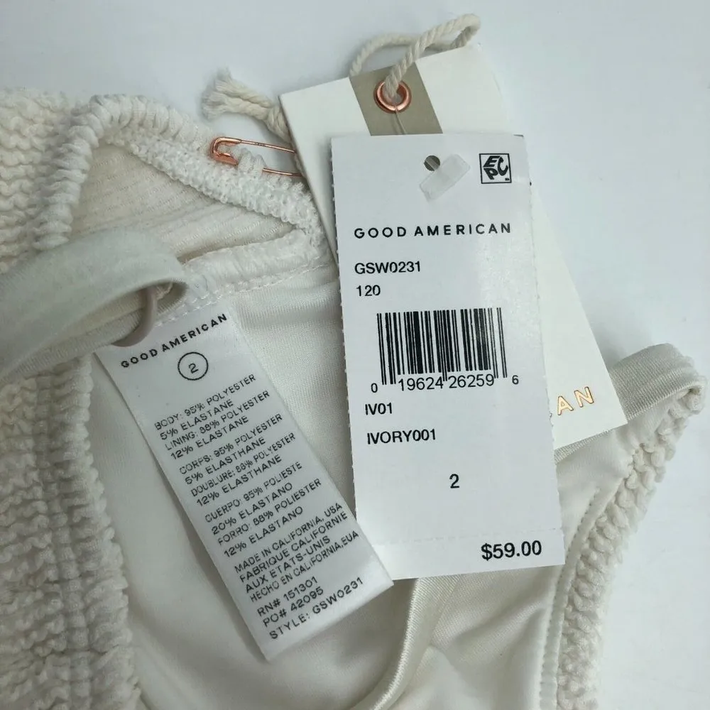 Good American Crinkle Always Fit Twist Bikini Top Textured Ivory 2 US M - Image 4
