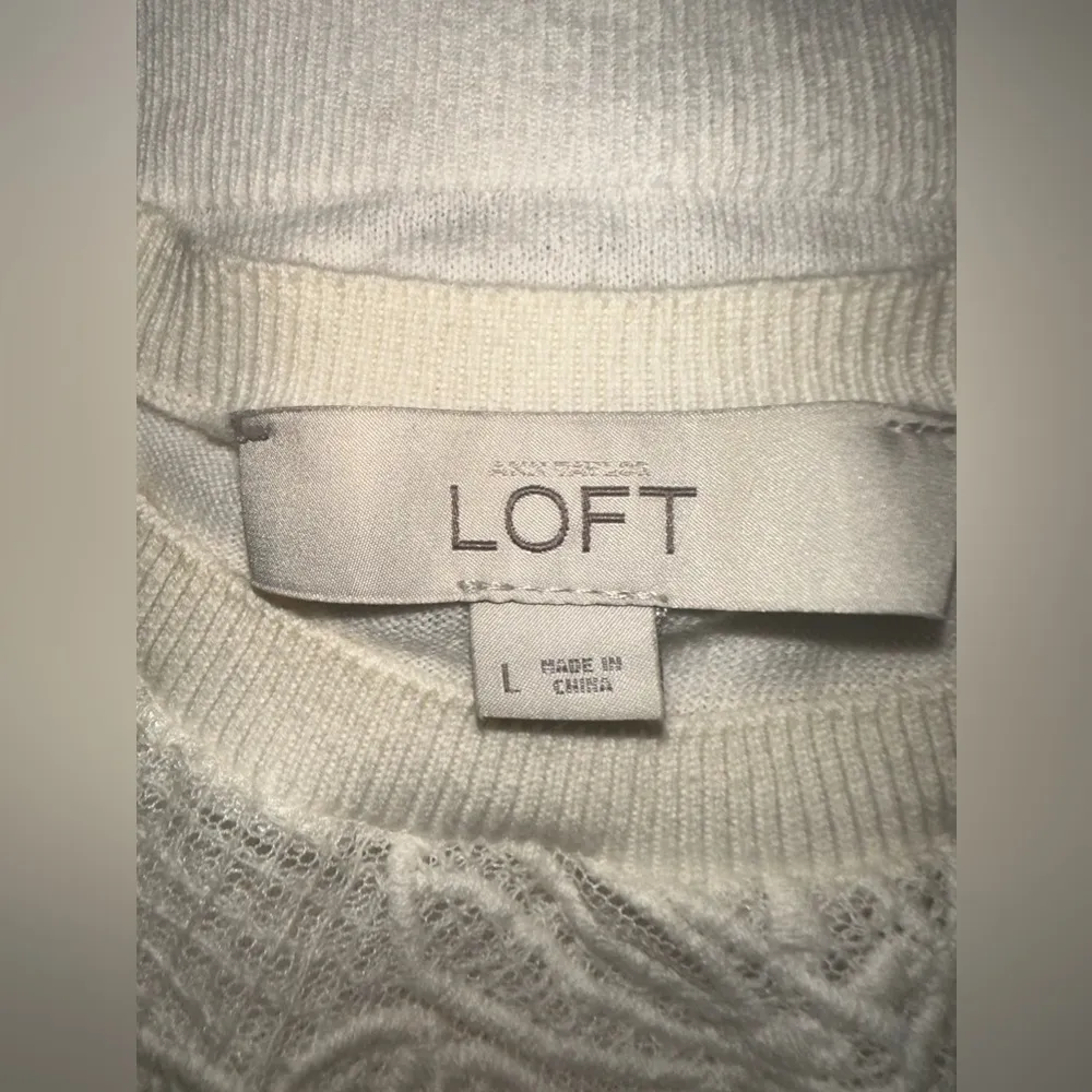 Loft Off White Crochet Sweater Short Sleeve Large - Image 5
