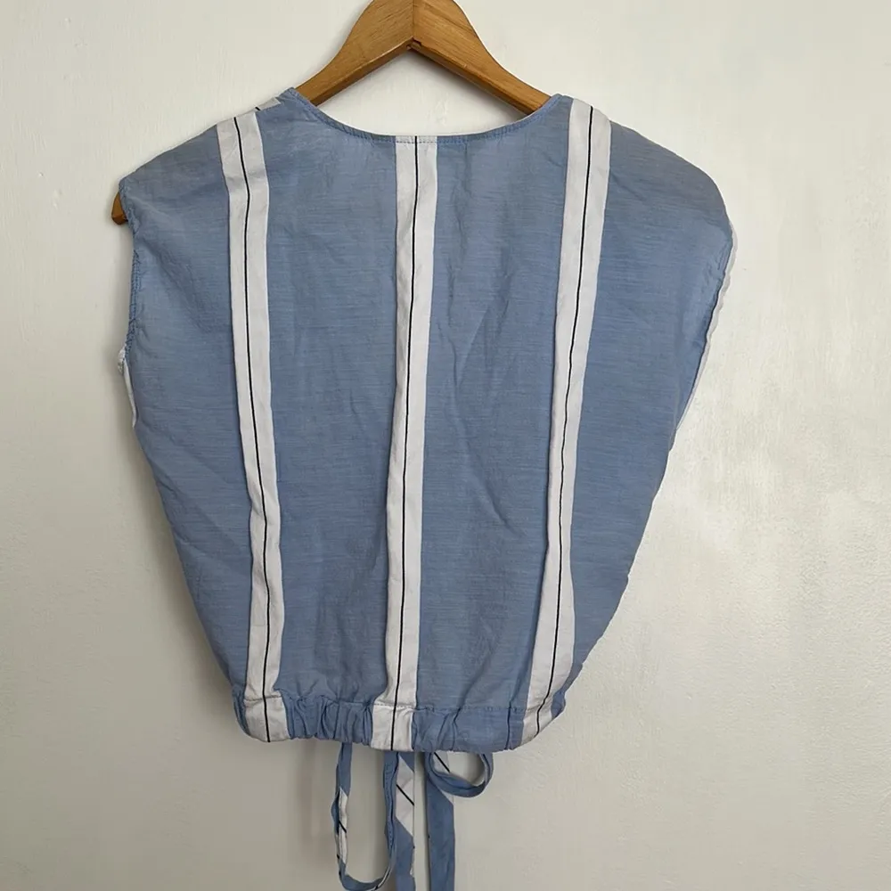 Zara Basic Collection Chambray Striped Faux Wrap Drawstring Crop Top - Image 3
