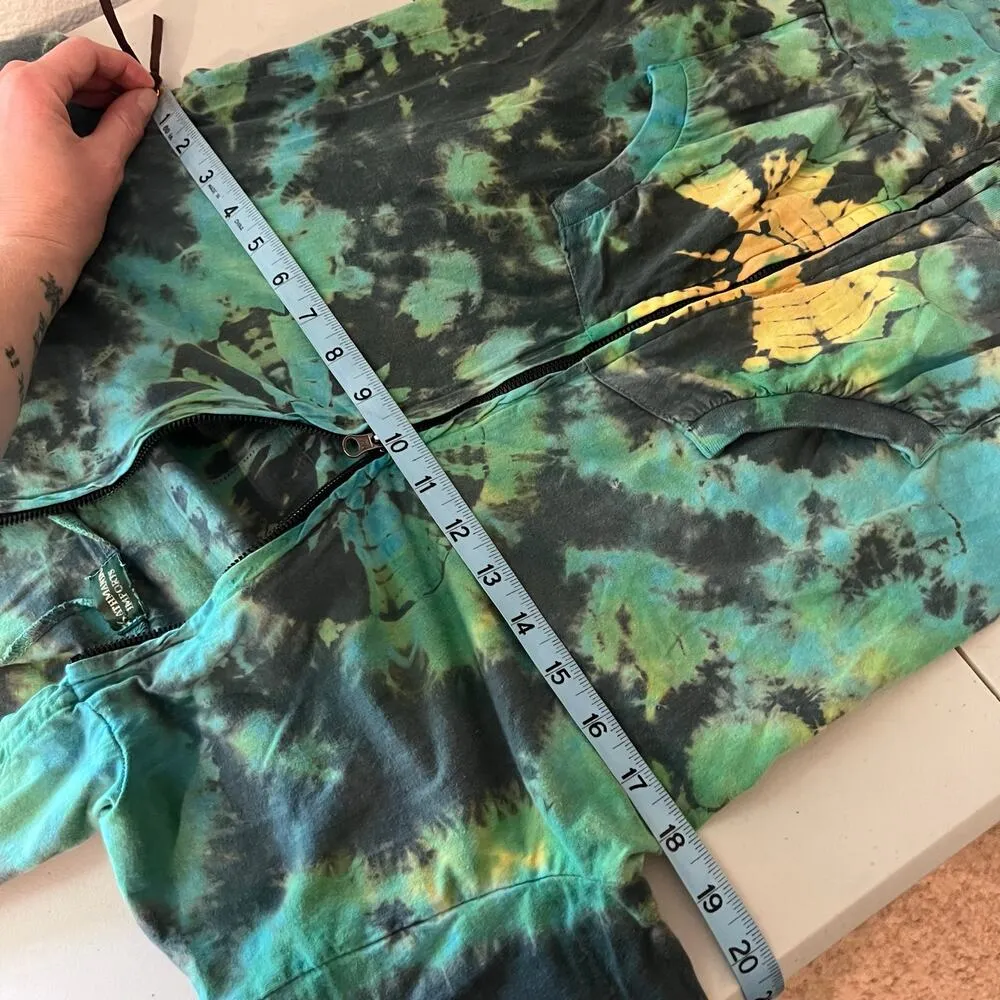 Kathmandu Imports Green & Blue Tye Die Zip Up Hooded Sweatshirt Size small - Image 10