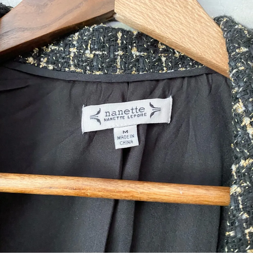 NWT Nanette Lepore Woven Blazer Jacket Black and Gold Medium - Image 4