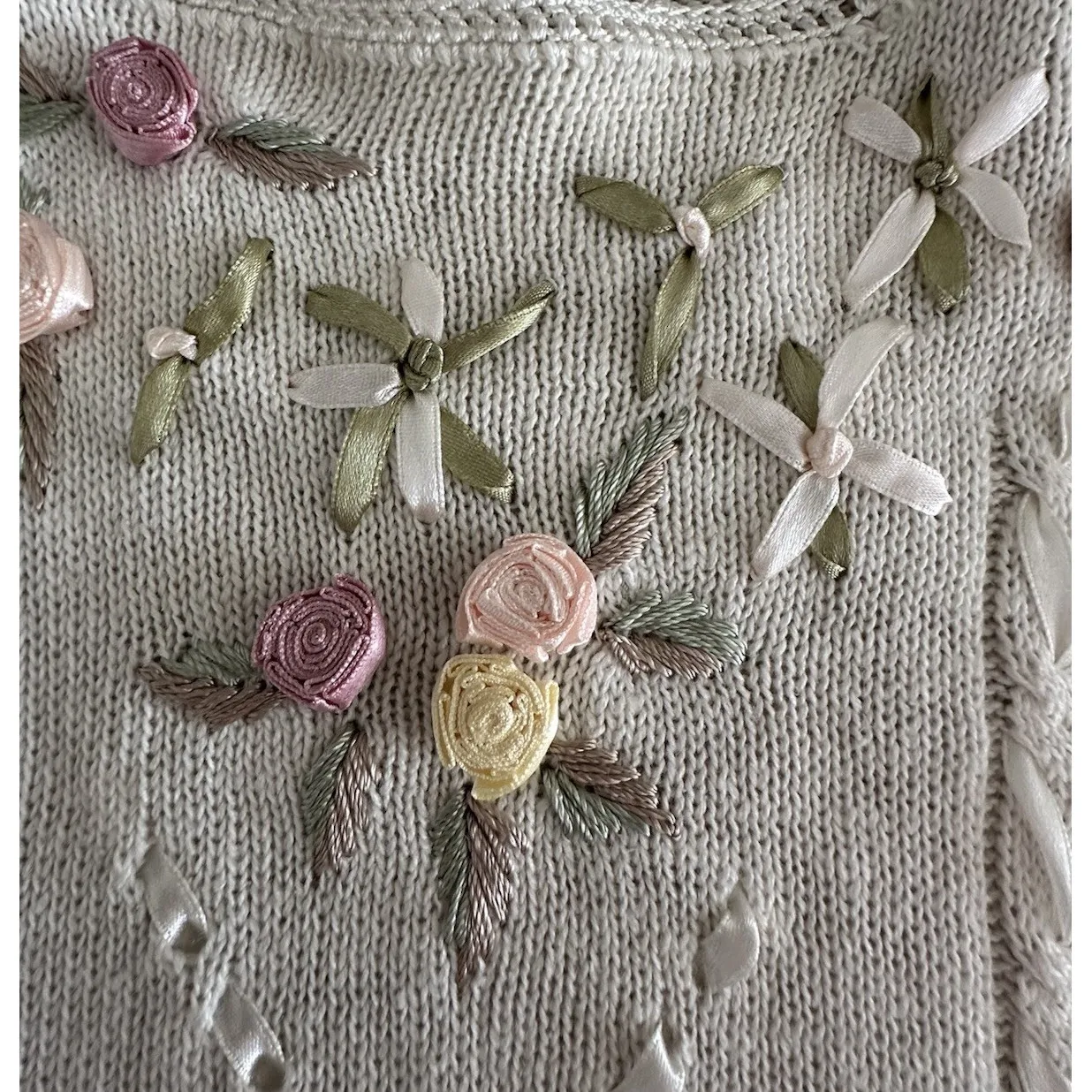 Vintage 80 Jaclyn Smith Cottagecore Grandma Grannycore Embroidered Floral Knit M - Image 5