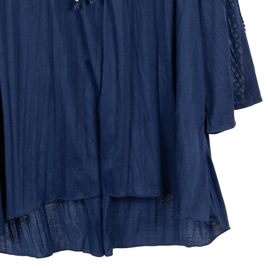 New York Laundry Peasant Blouse L Womens Navy Blue Crochet Tie 3/4 Bell Sleeves - Image 4