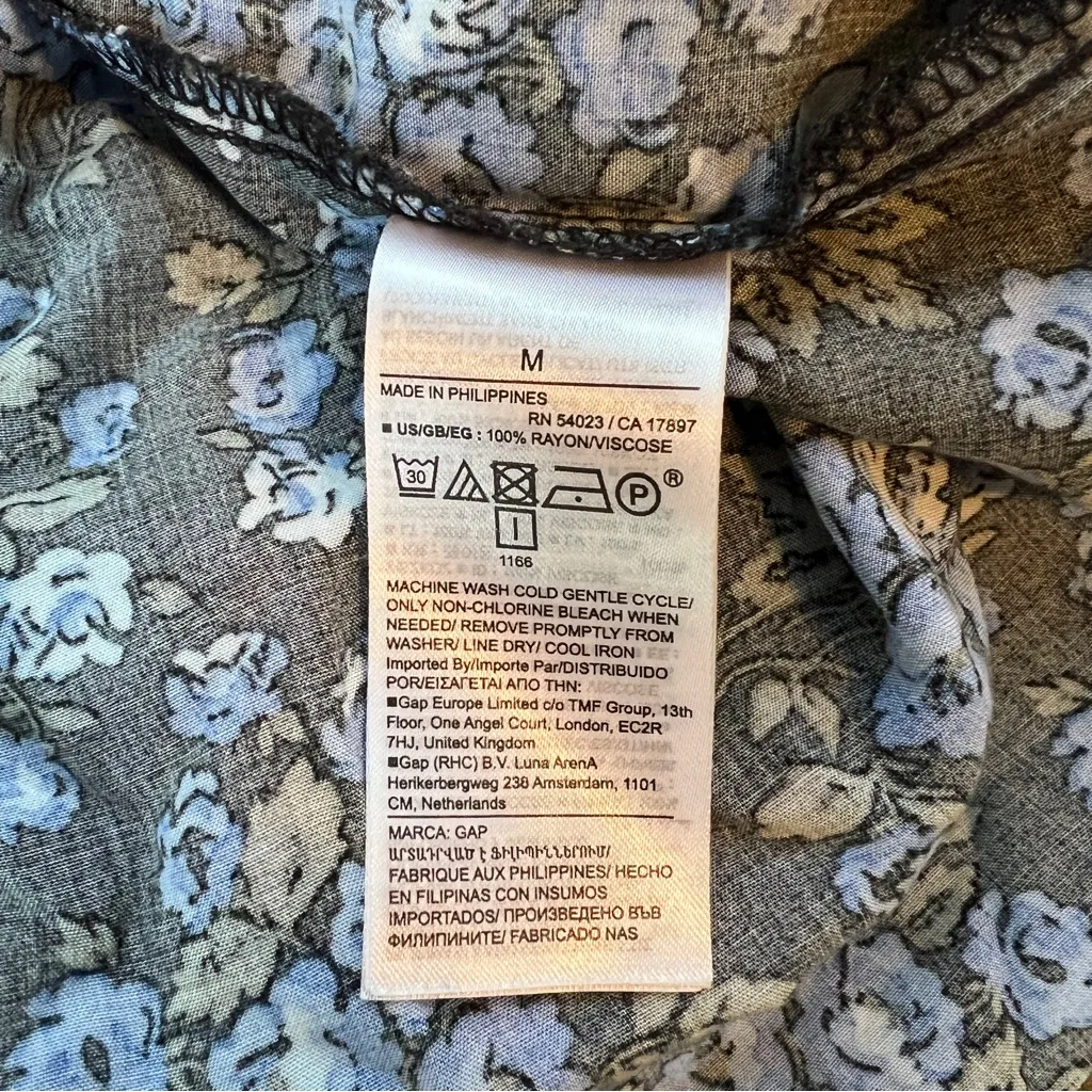 Gap Factory Black and Blue Floral Sleeveless Dress With Waist Tie, V Neck, SZ M Size M - Image 5