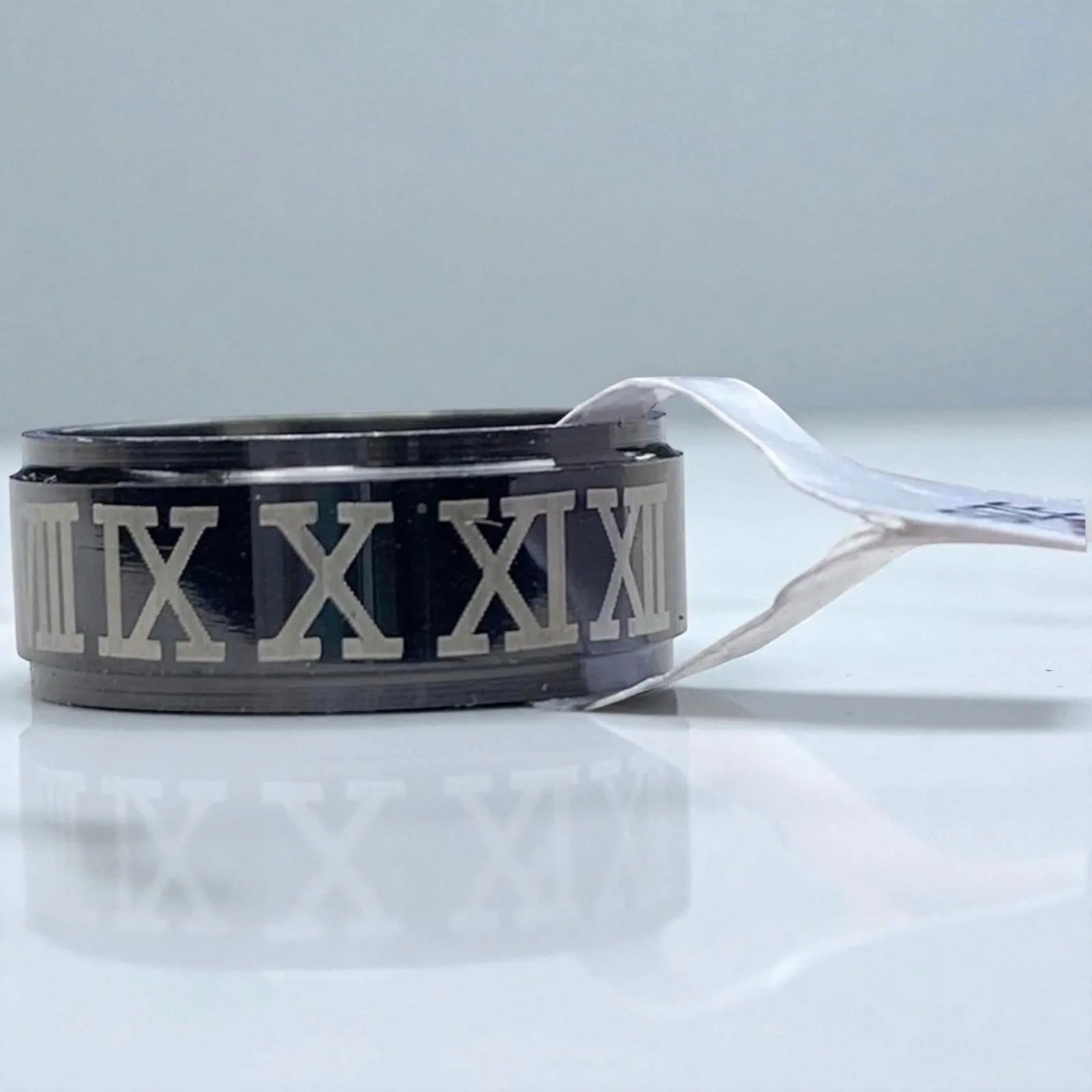 Black Stainless Steel Roman Numerals Ring Size 5 - Image 2