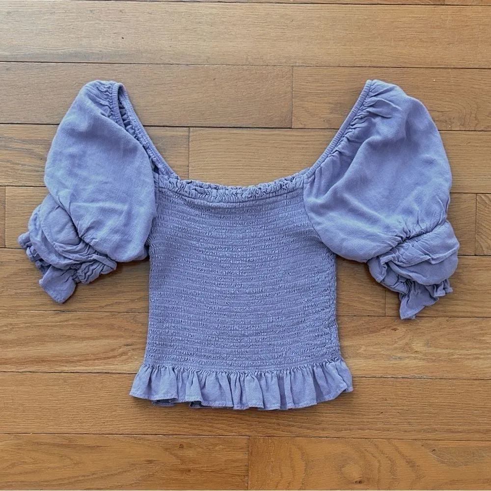 Altar’d State Lavendar Purple Smocked Bubble Sleeves Crop Top Size XS - Image 2