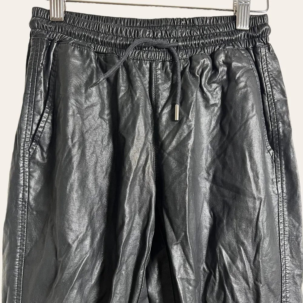 Zara Black Faux Leather Drawstring Jogger Pants Size XS - Image 2
