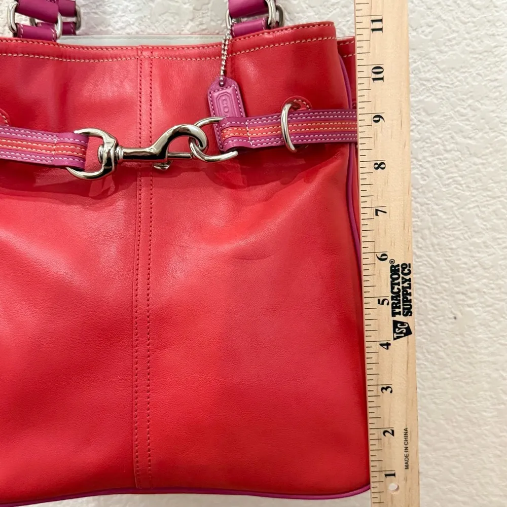 Rare Vintage Authentic COACH 9286 Leather Red-Orange/Pink Hampton Carryall Tote - Image 10