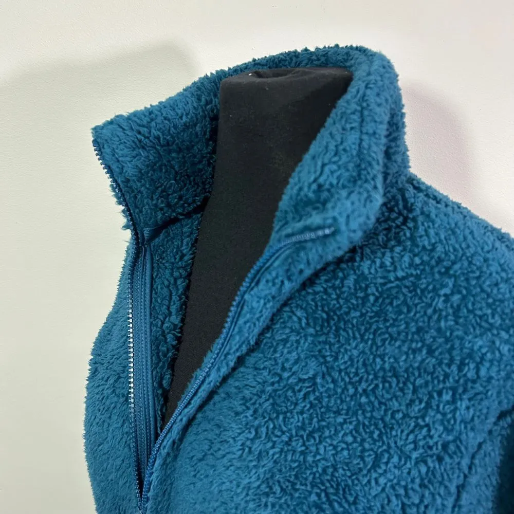 Uniqlo Oversized Teal Sherpa Fleece Full-Zip Jacket Plush Winter Womens‎ XS - Image 3