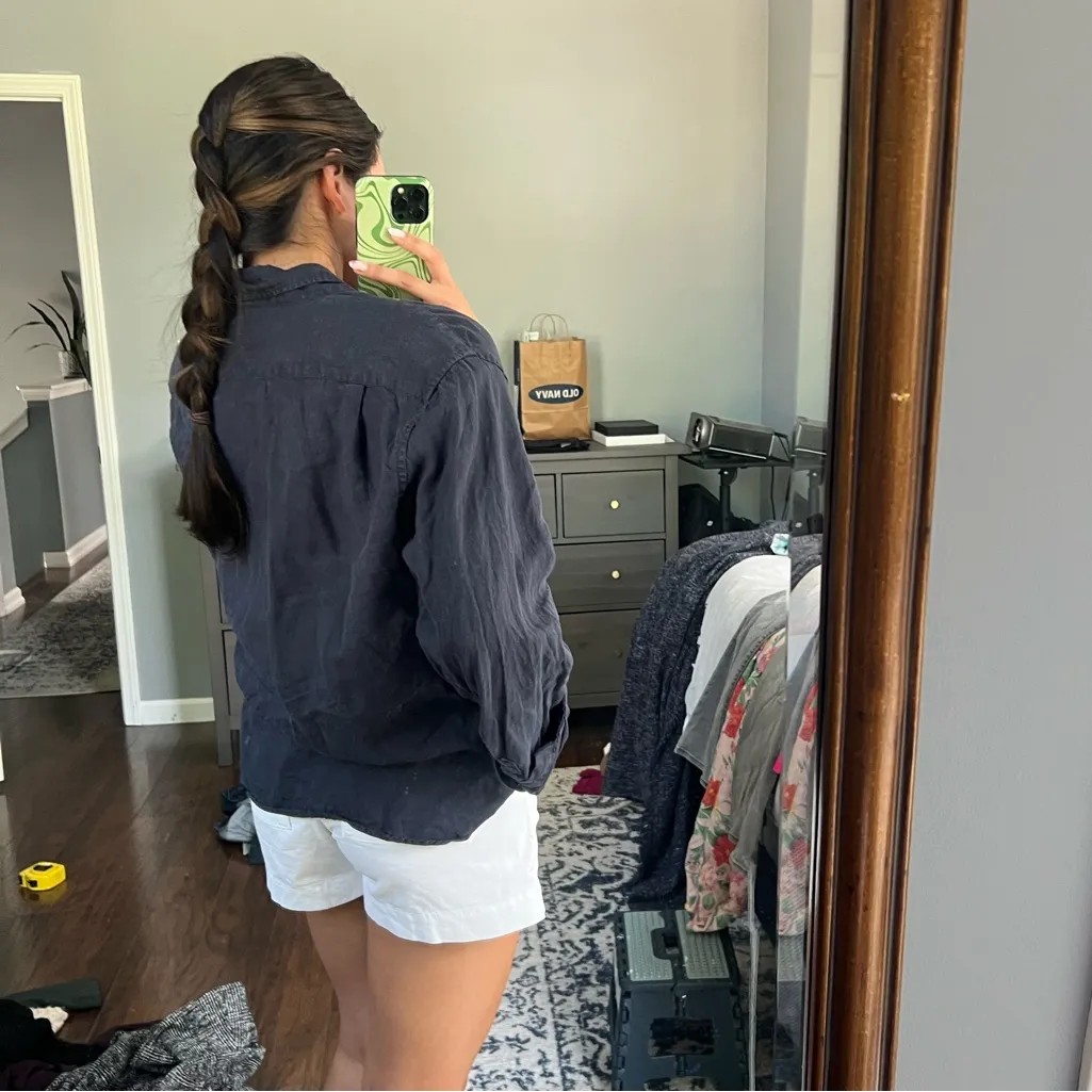 Oversized Dark Blue Linen Button Down - Image 6