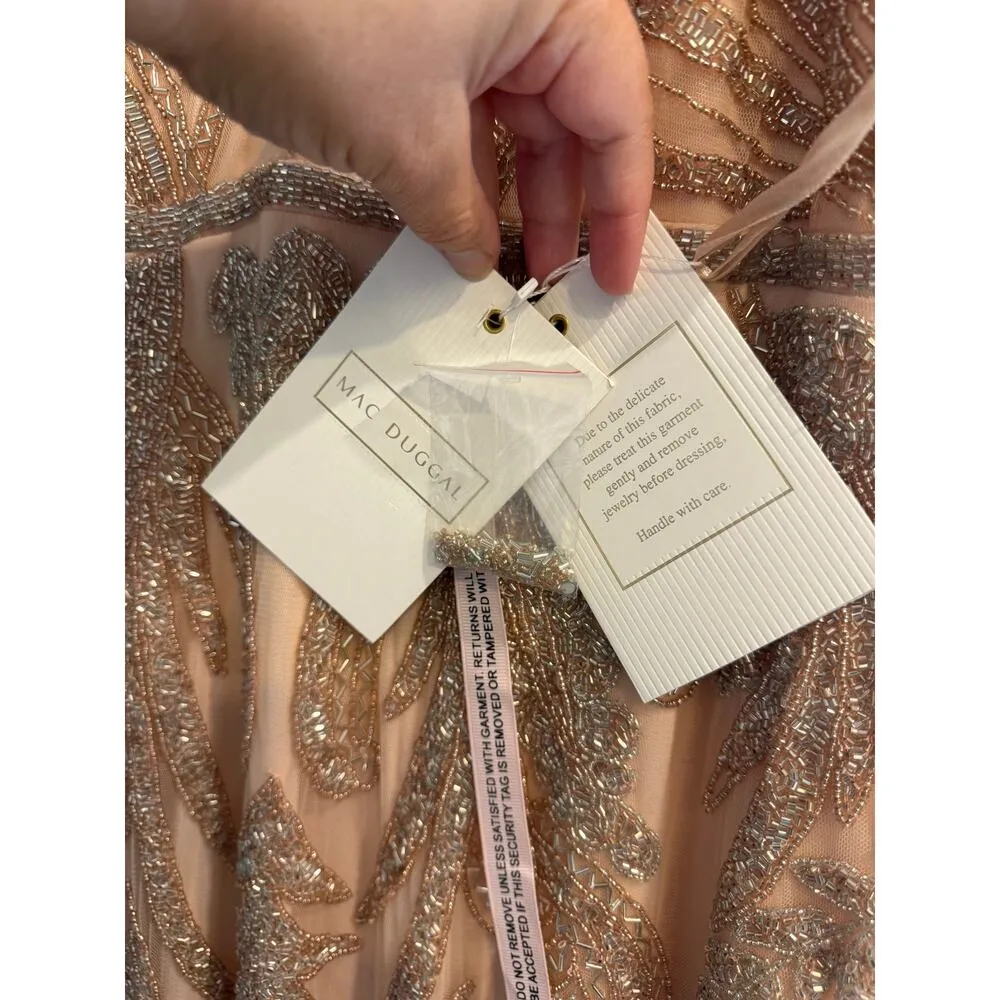 Mac Duggal 6015 Sequin Beaded Blush Gown Nude Champagne Formal Dress NWT 14 - Image 6