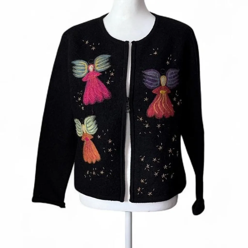 Vintage Beaded Wool Angel Sweater - Image 3