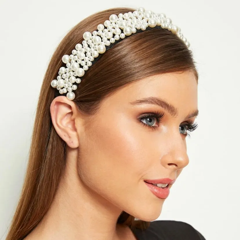 New Faux Pearl Headband Black - Image 2