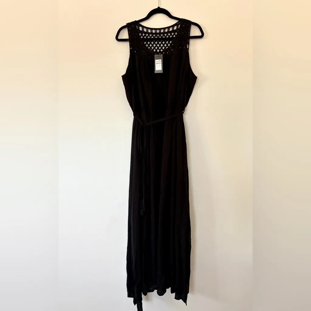 NWT City Chic Maxi Crochet Detail Black Tie Waist Dress Boho Style Bohemian - Image 3