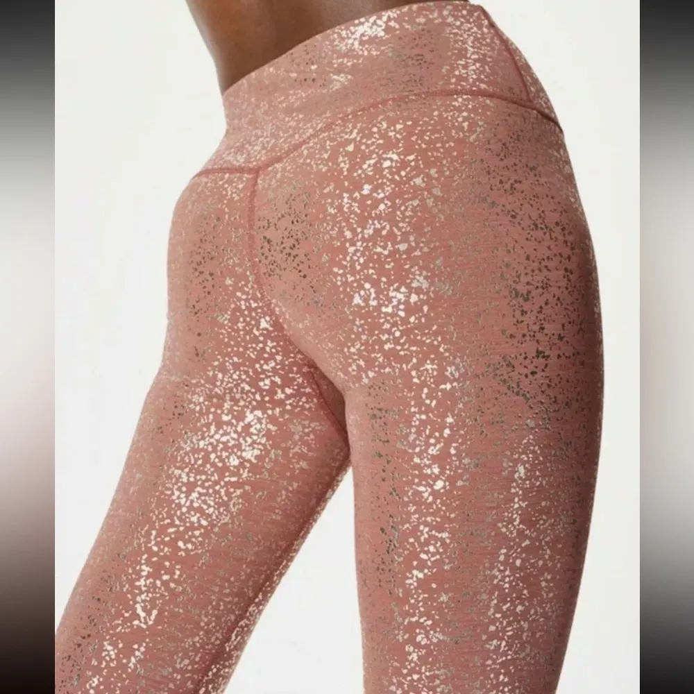 Sweaty Betty Disco Metallic Leggings Size XXS Red Pink Terrazzo Foil Full Length - Image 3