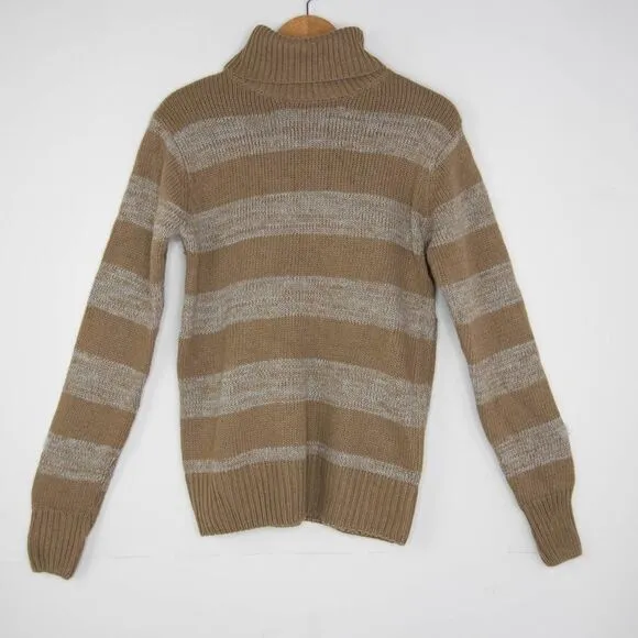 NWOT Eddie Bauer Turtleneck Striped cotton blend‎ Sweater, Tan XL - Image 2