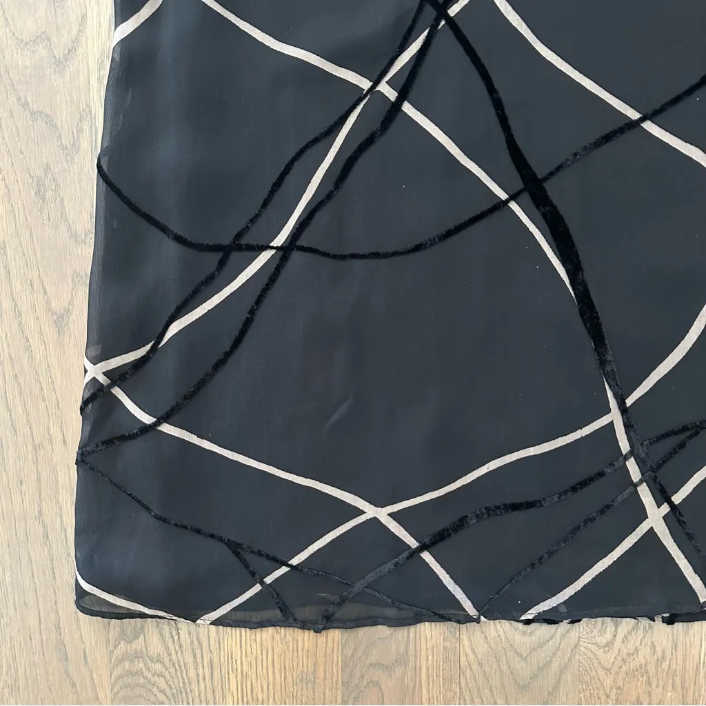 Vintage Tessuto Crosshatch Textured Silk Blend Organza Maxi Dress Black Beige L Size L - Image 5