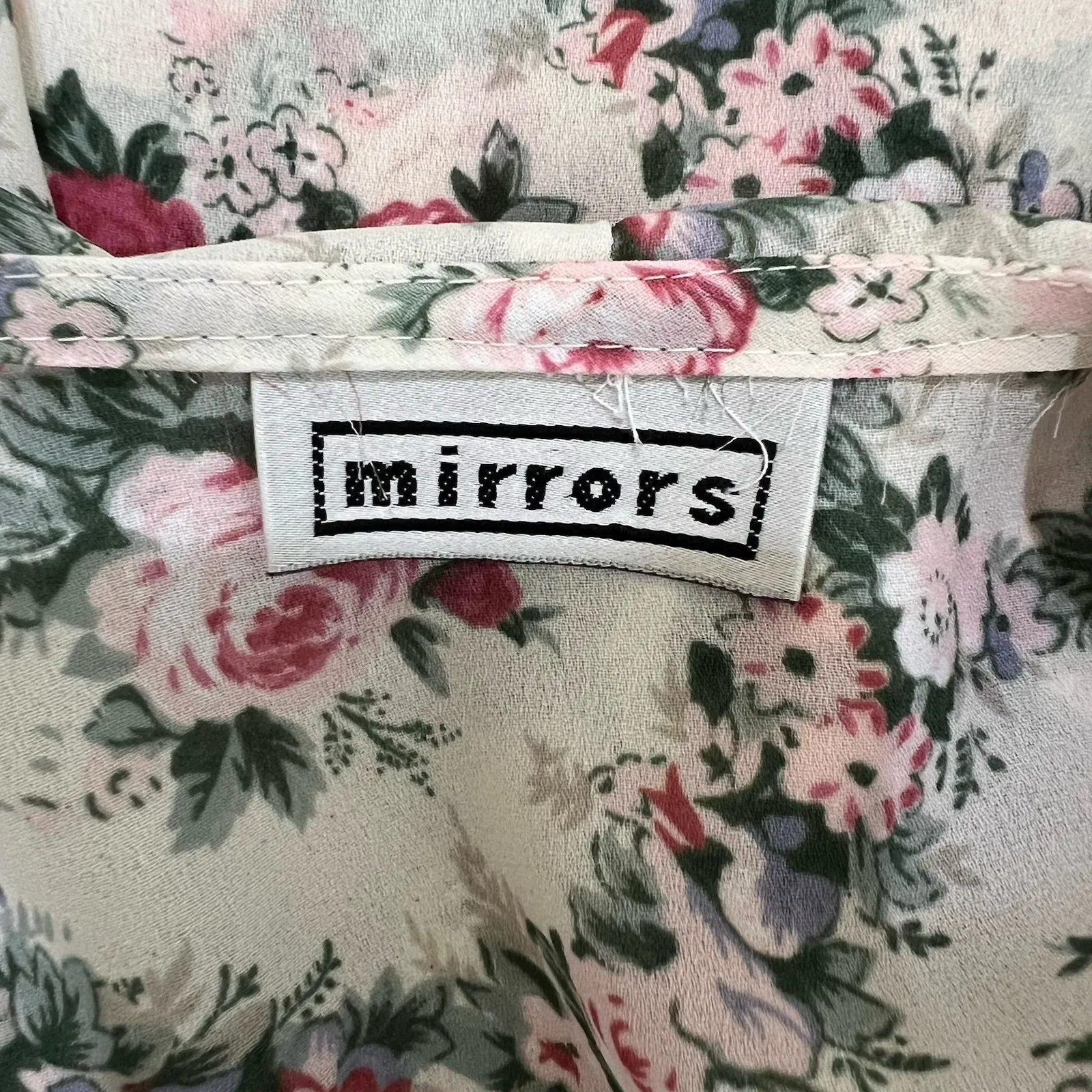 Vtg Pink &‎ Green Roses Floral Blouse Ruffle Shoulder Pads Romantic 80's Size L - Image 7