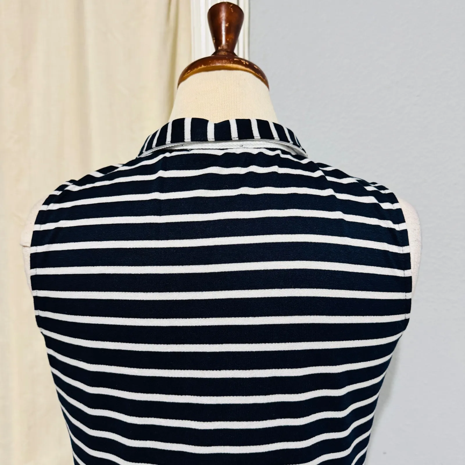 Nautica Jeans Navy White Striped Sleeveless Tiered V Neck Collar Short Dress S Blue - Image 9