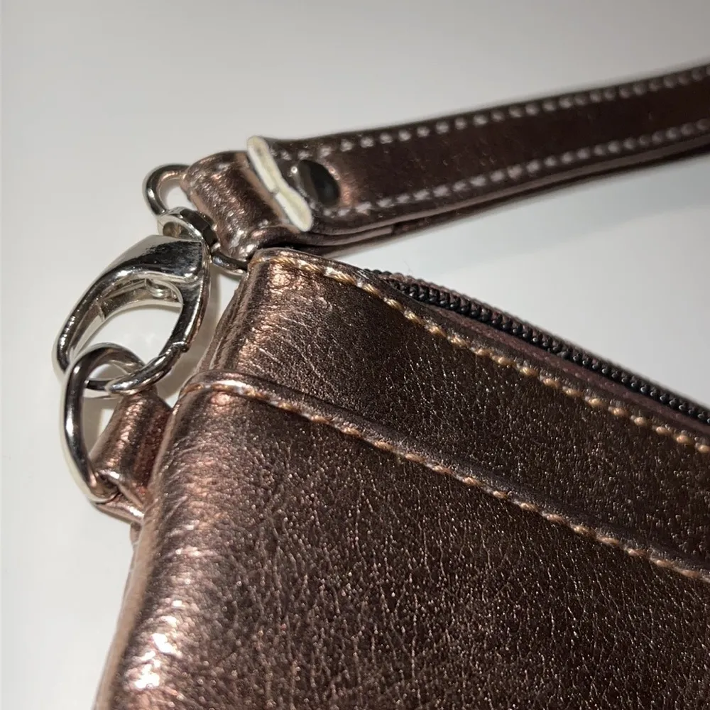 “AWT” initials copper wristlet detachable strap zip top inside pockets Brown - Image 5