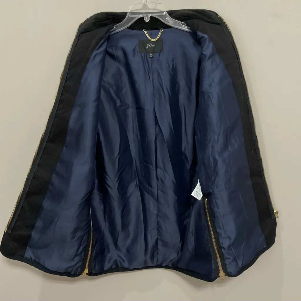 J. Crew Zip-up Plush Fleece Coat Black Sz XS Teddy Sherpa High Collar Jacket - Image 5