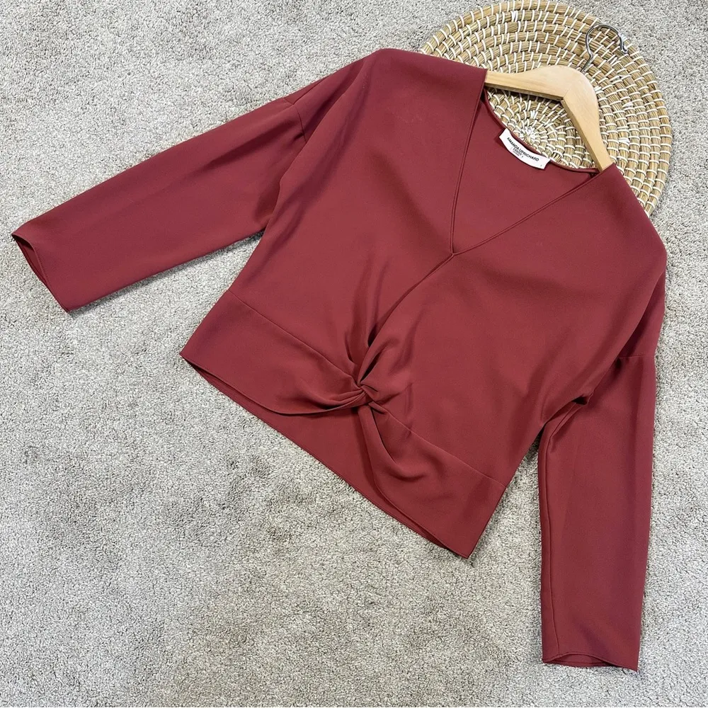 Amanda Uprichard Women’s Red Long Sleeve Halifax Top Blouse V-Neck Size S - Image 4
