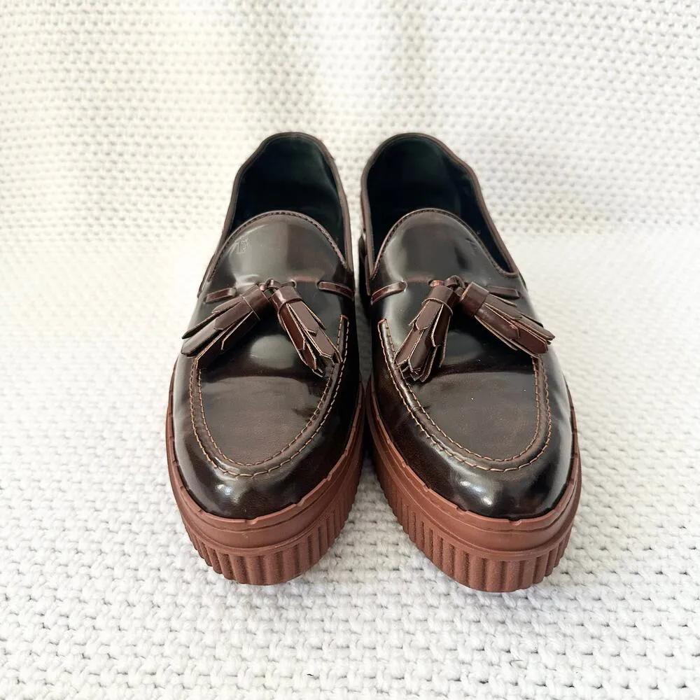 Tod's Two Tone Glossed Brown Black Almond Tassel Platform Creeper Loafers 41.5 Size 10.5 - Image 3