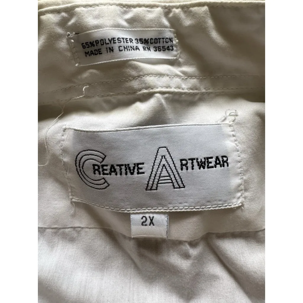 Creative Artwear Women Sz 2X Floral Beaded Artsy Art 80s 90's Button Down Signed White - Image 3