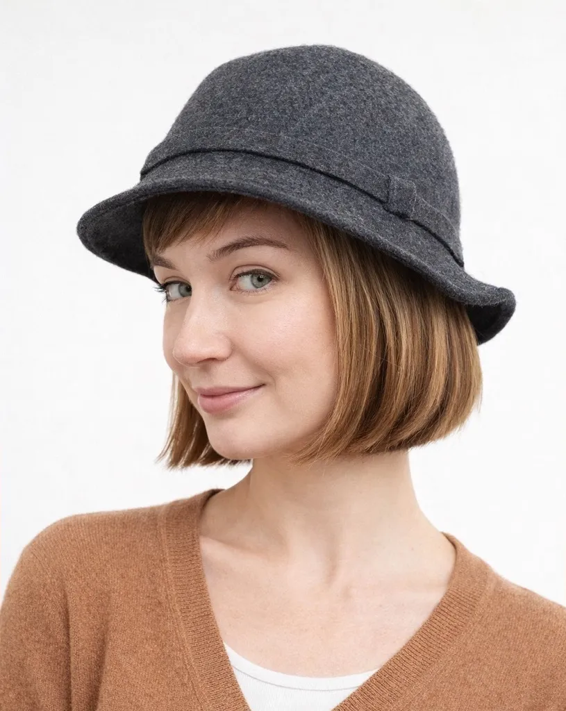 VTG United Colors of Benetton Wool Cloche Bucket Hat Made in Italy Sz 60 L Gray - Image 1