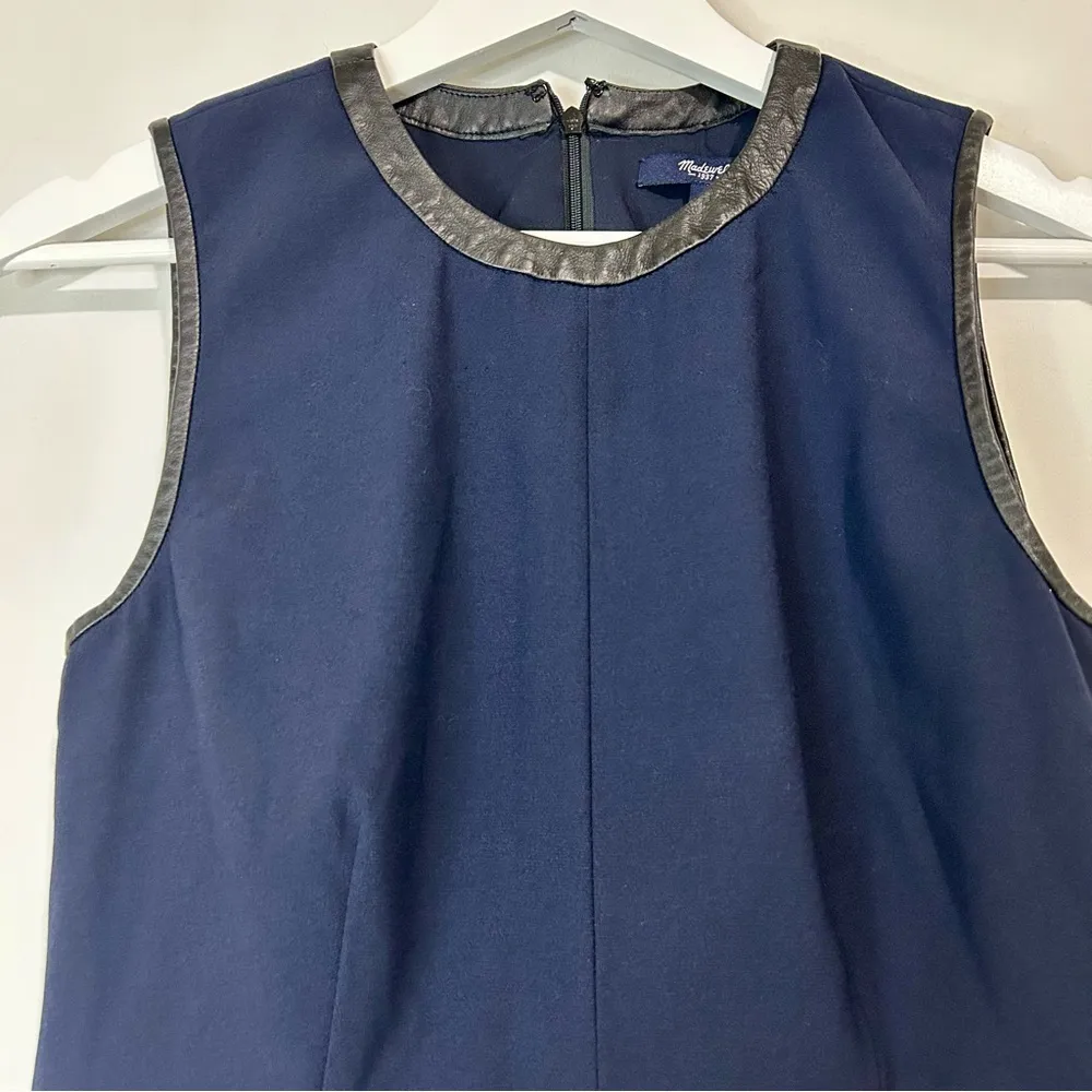 Madewell Women’s Sleeveless Peplum Leather Trim Tank Top Blue Black Size 4 EUC - Image 2