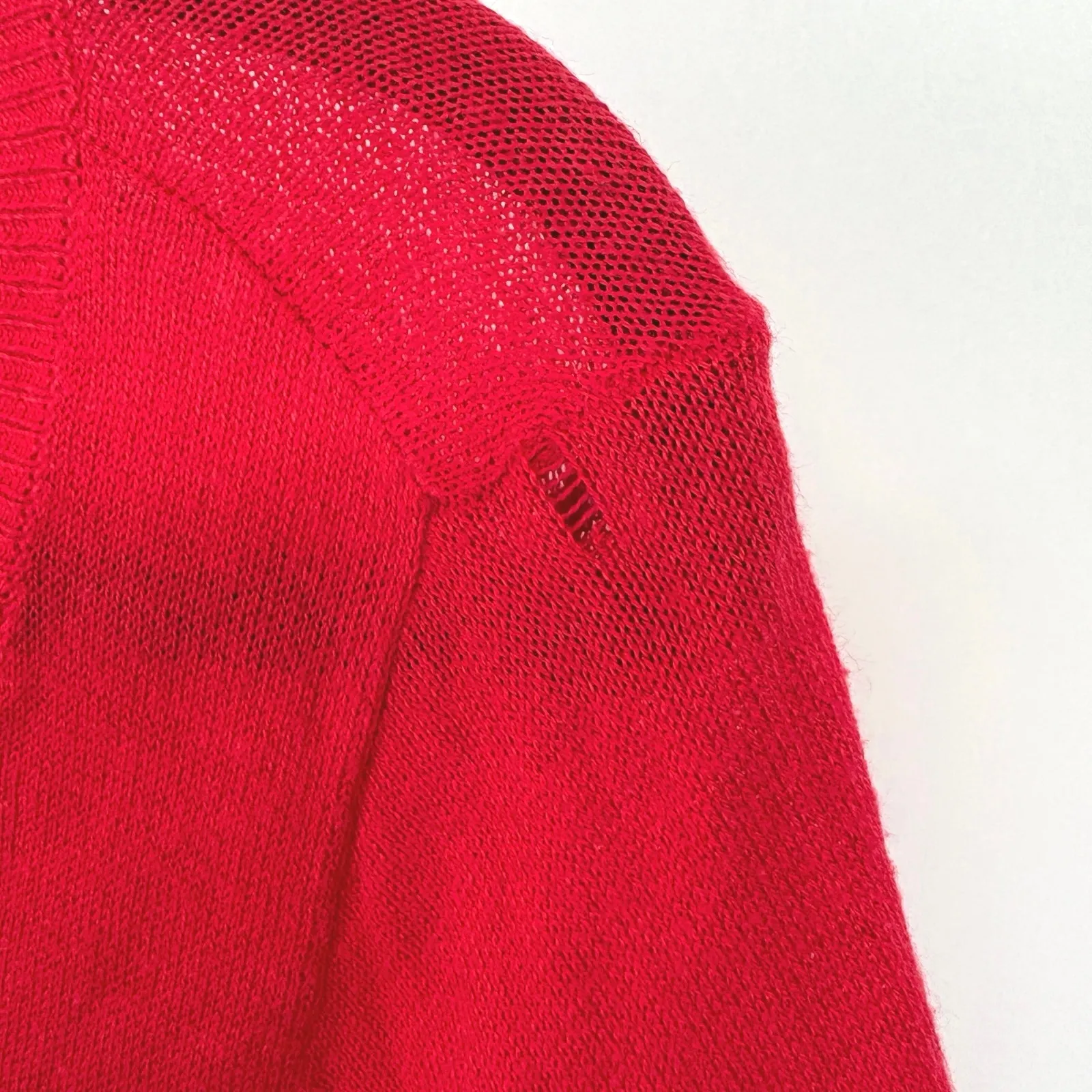 Anthropologie HWR Art To Wear Cardigan Red Watercolor Abstract Painting Medium - Image 5