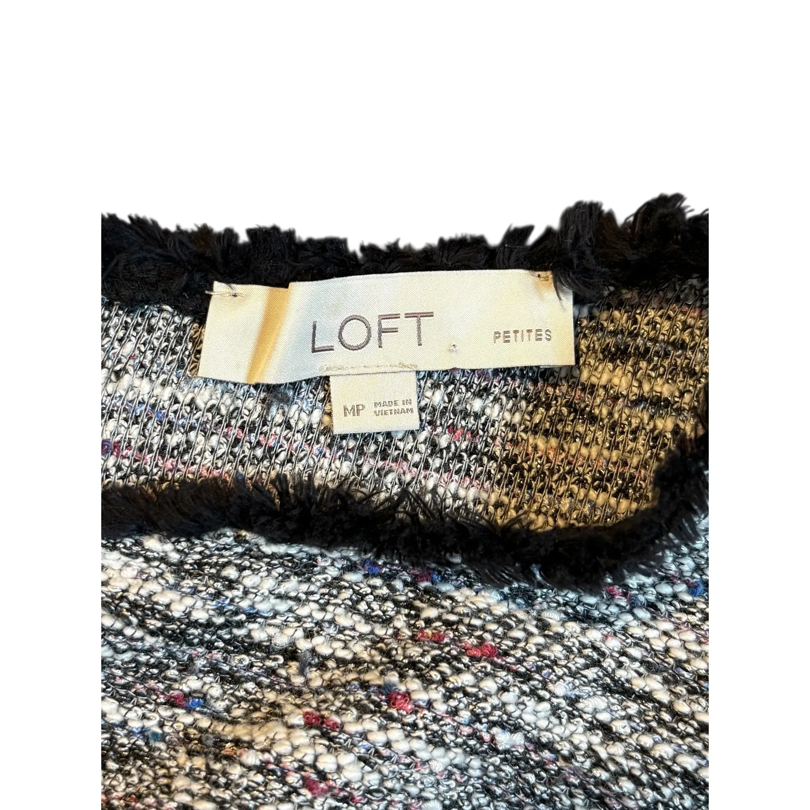 LOFT Petite Textured Tweed Dress Black White Pink Blue Fringe Sleeveless Medium - Image 8