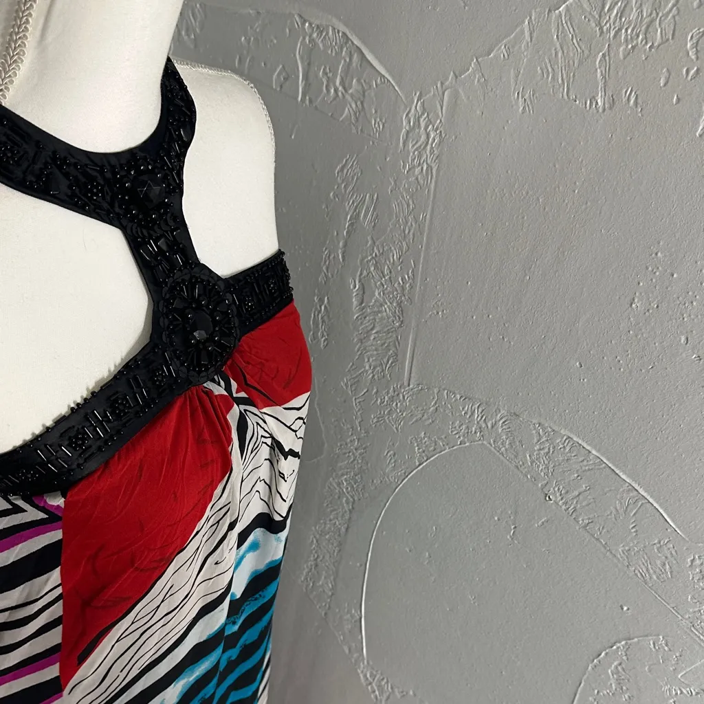 Vibrant Multicolor Abstract Print Maxi Dress | Flowing Silhouette. Red Size XS - Image 9