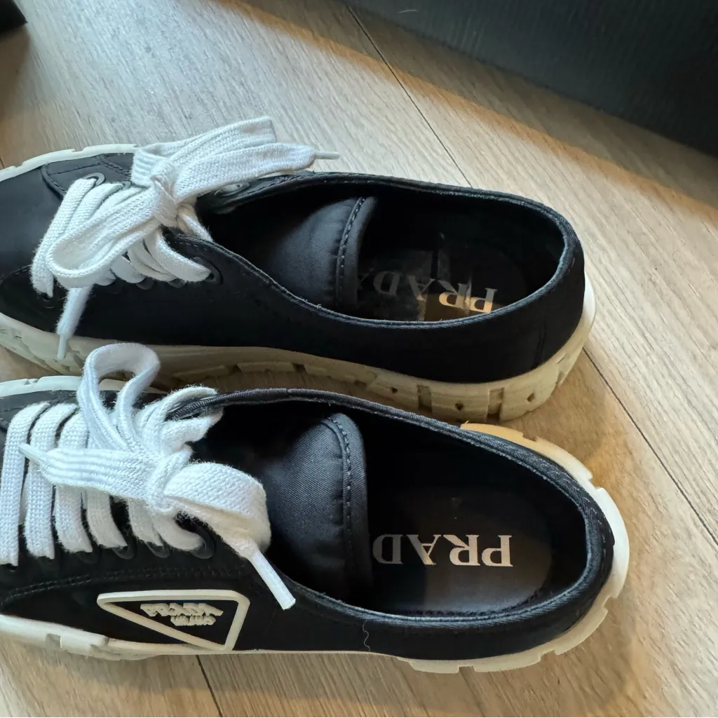 Prada Monochrome Lace-Up Sneakers - Image 6