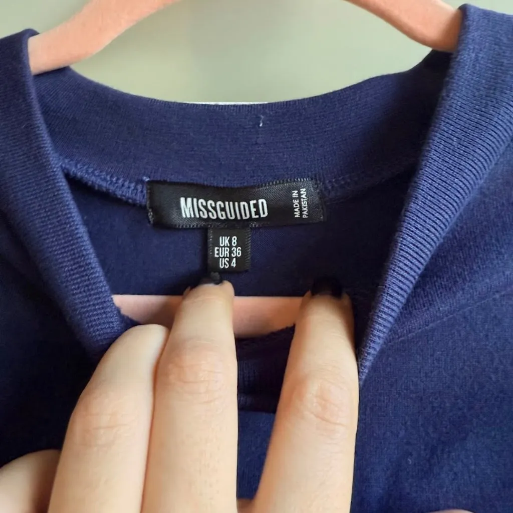 Missguided Highneck Longsleeve Tee Shirt Mini Dress in Navy Blue size 4 - Image 2