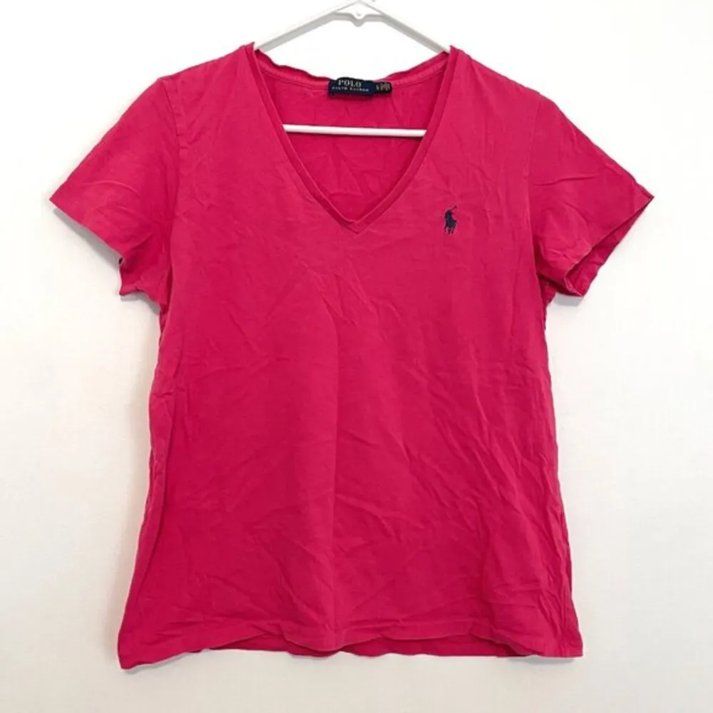 POLO RALPH LAUREN Cotton Jersey V-Neck T-Shirt Magenta Pink Short Sleeve Tee L - Image 2