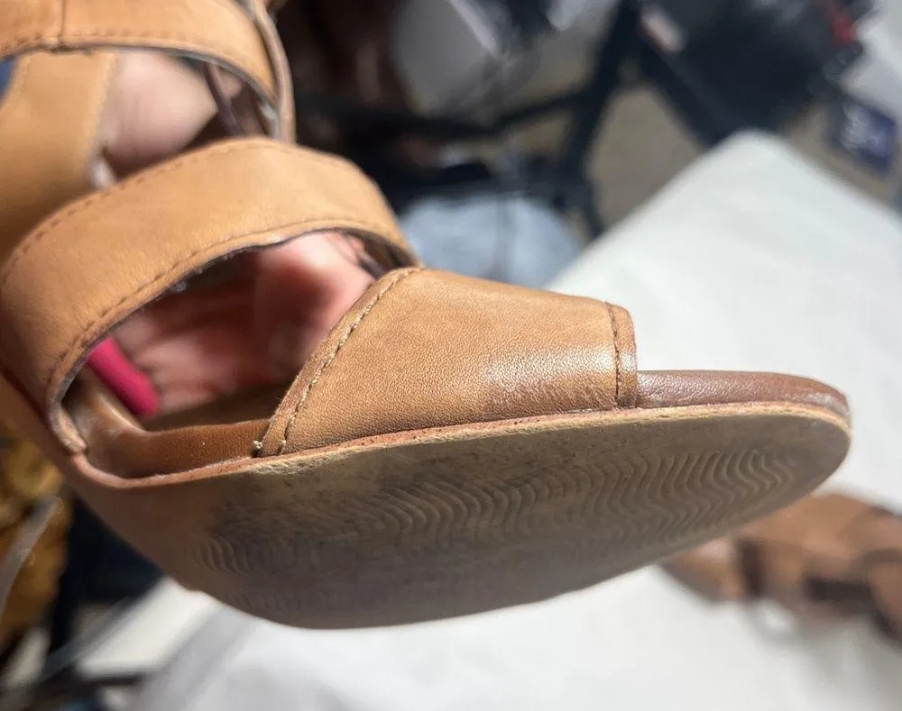 Aldo Strappy Gladiator Stacked Block Heel Leather Sandals Cognac Sz 9 - Image 10