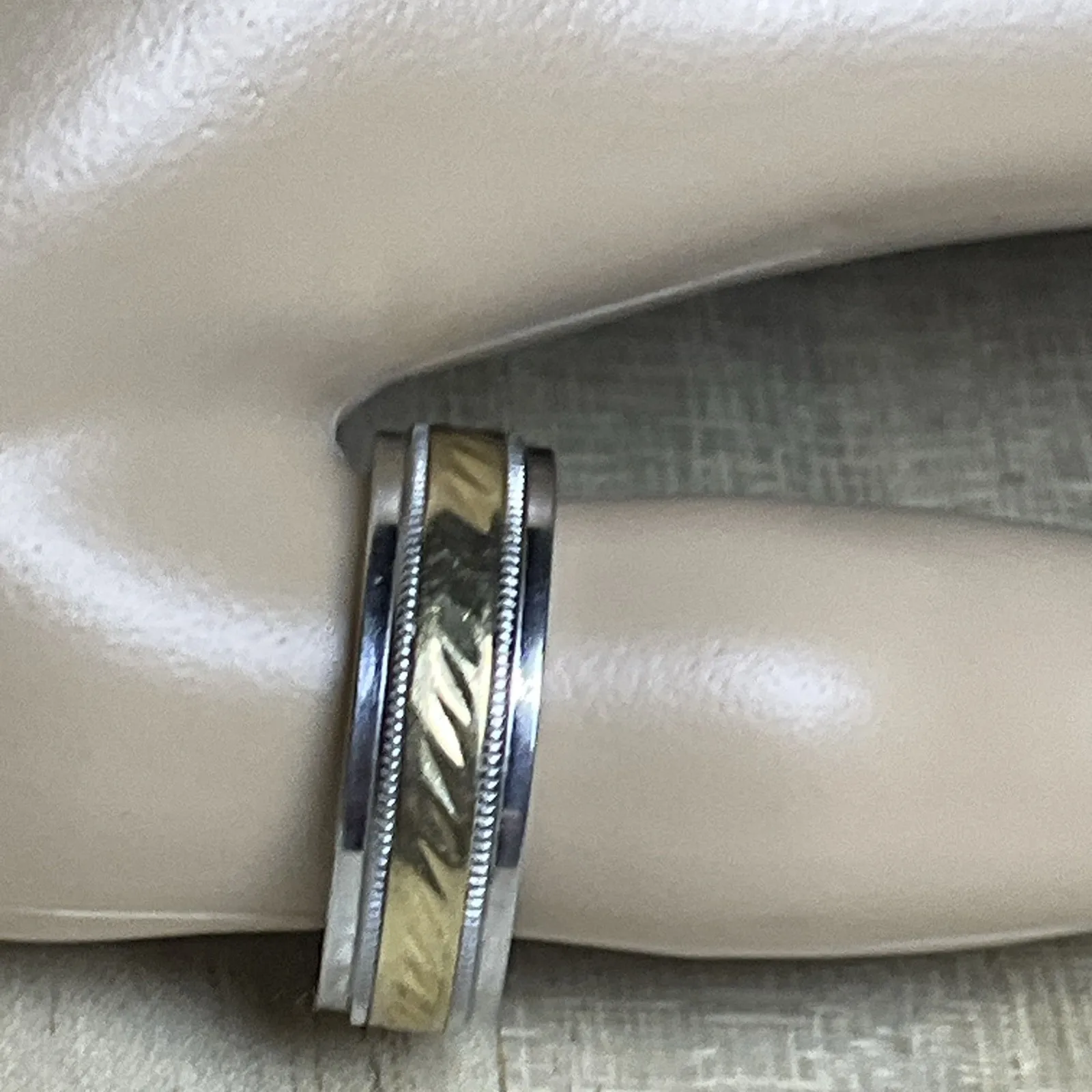 10K Yellow Gold Etched‎ Stainless Steel Comfort fit Wedding Band Ring 7mm 9.5 - Image 6