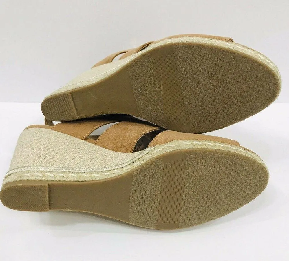 APT 9 SZ 10 Medium Wedges Shoes Open-Toe Desert Tan Buckle Closure Womens New - Image 2