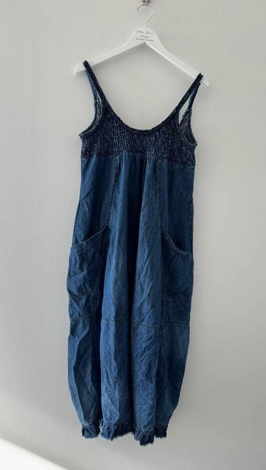 FREE PEOPLE Clear Skies Denim Maxi Dress S - Image 7