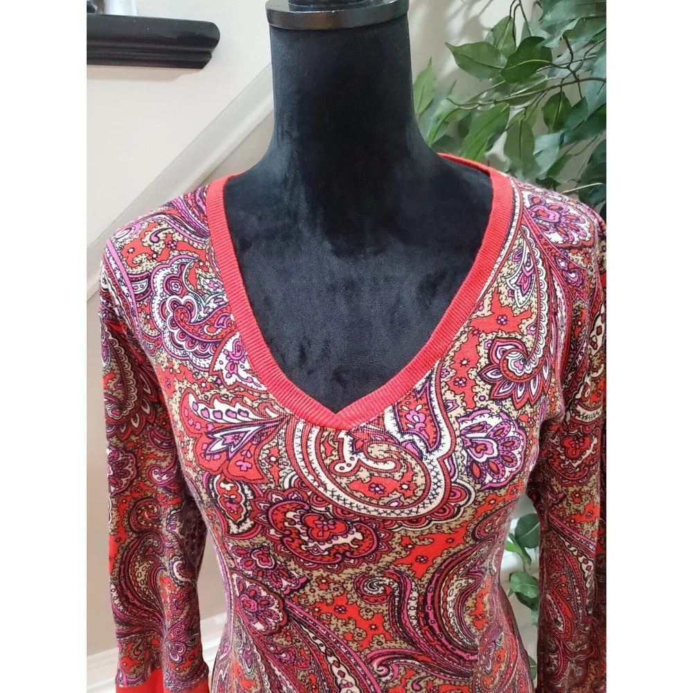 Jones New York Women's Multicolor 100% Cotton V-Neck Long Sleeve Top Blouse XL - Image 5