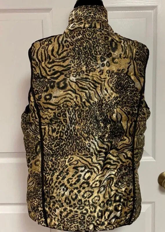 Live a Little animal pattern puffy vest. large. - Image 3